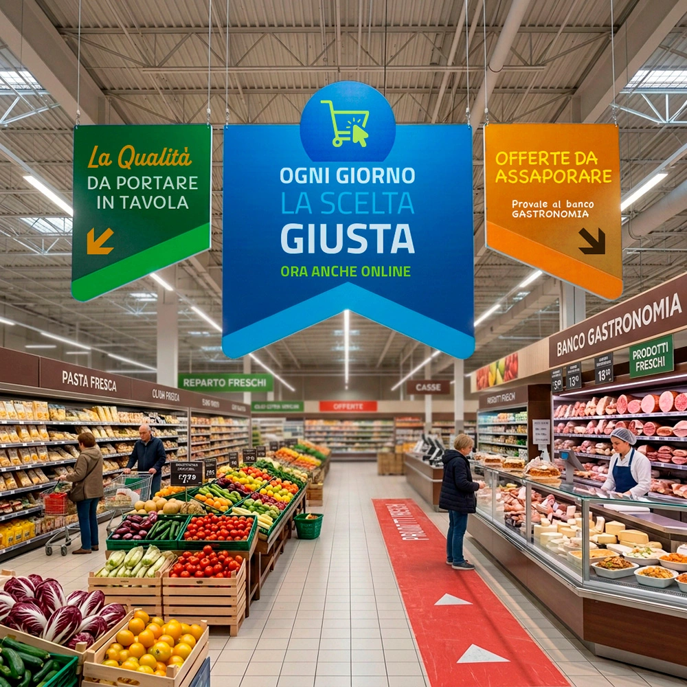 Novotech Grafiche - Allestimento reparto vini con cartellonistica e materiali promozionali