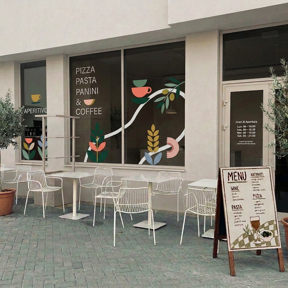 Novotech Grafiche - Vetrofanie decorative personalizzate per ristorante e locale