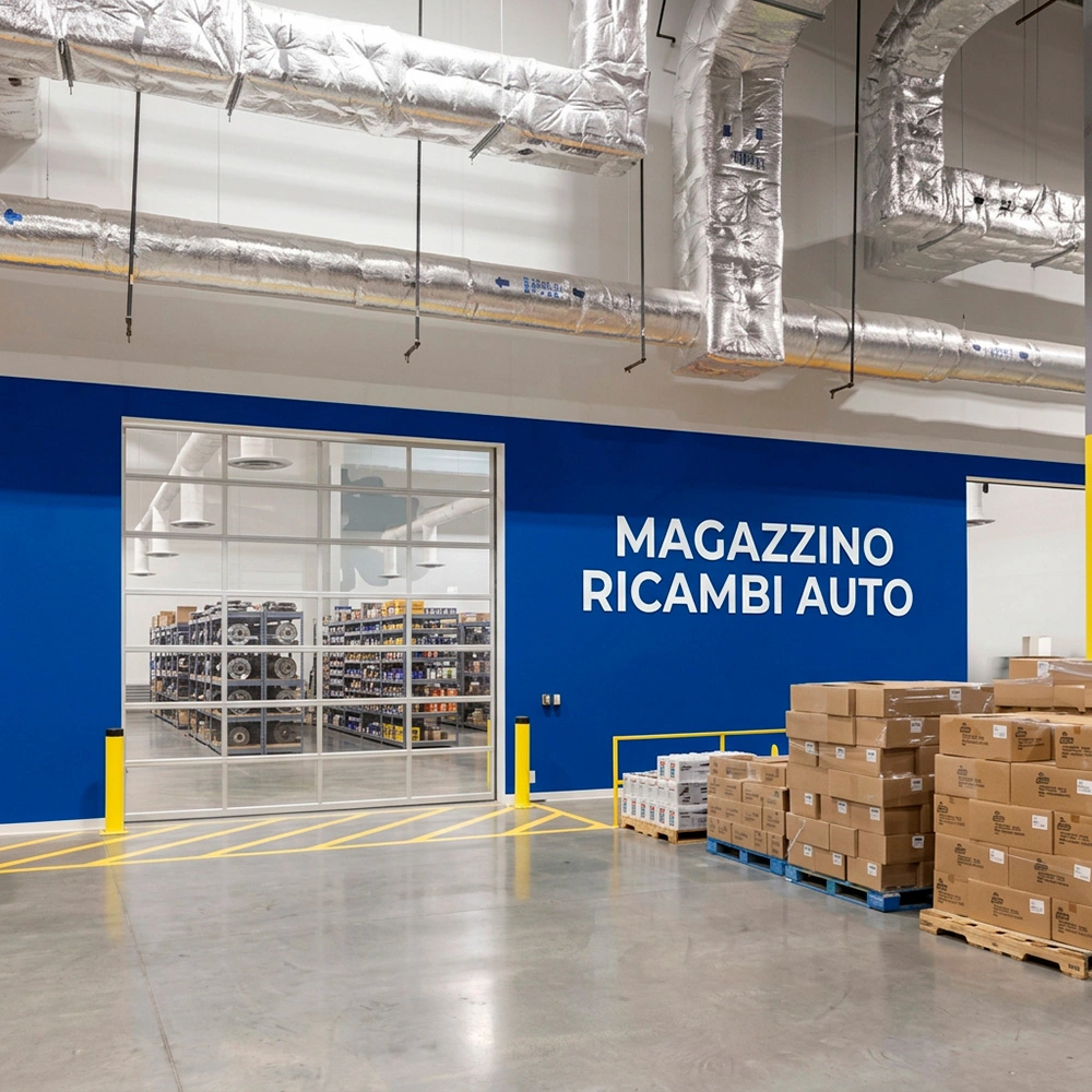 Novotech Grafiche - Segnaletica interna per magazzino ricambi e ambiente produttivo
