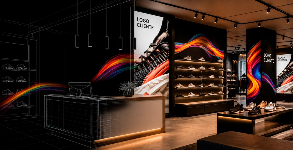 Novotech Grafiche – Allestimento retail – Personalizzazione di negozio con grafiche, pannelli e comunicazione visiva coordinata